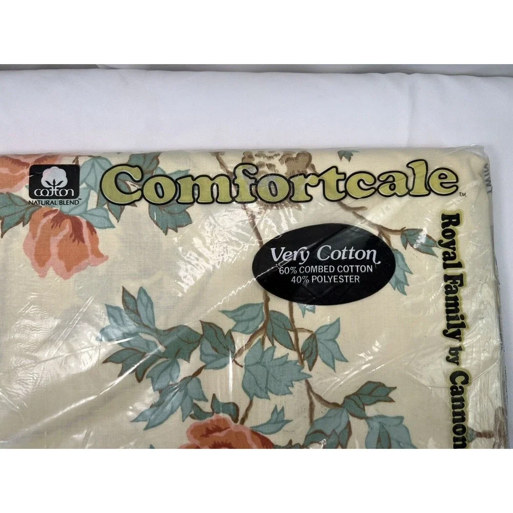 Vintage Cannon Royal Family Twin Flat‎ Top Sheet Retro Heavenly Flower NOS